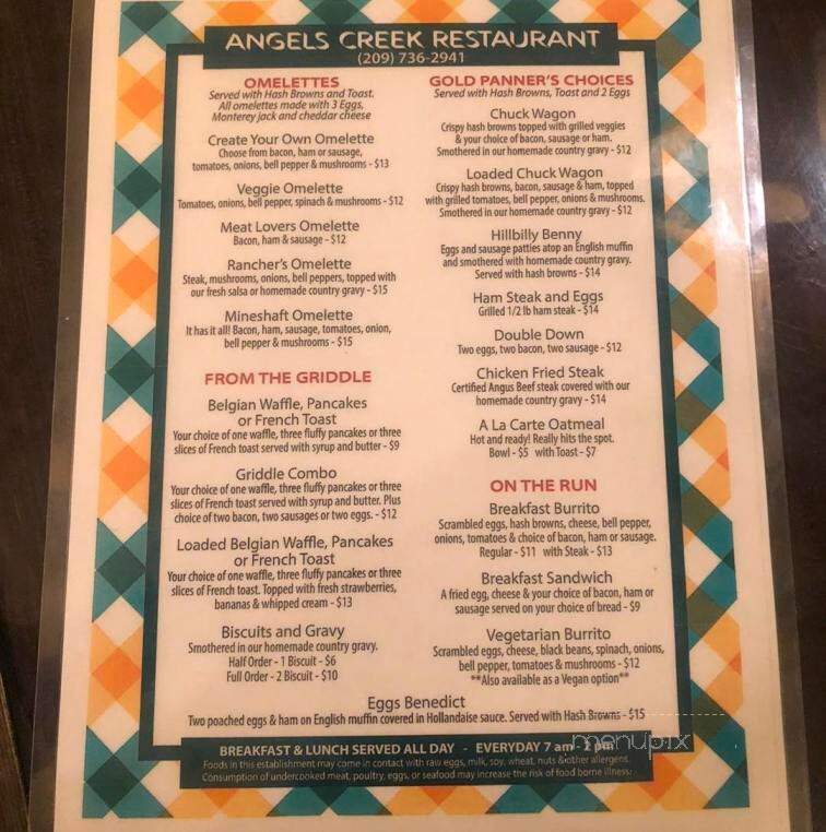Sue's Angels Creek Cafe - Angels Camp, CA menu_pic