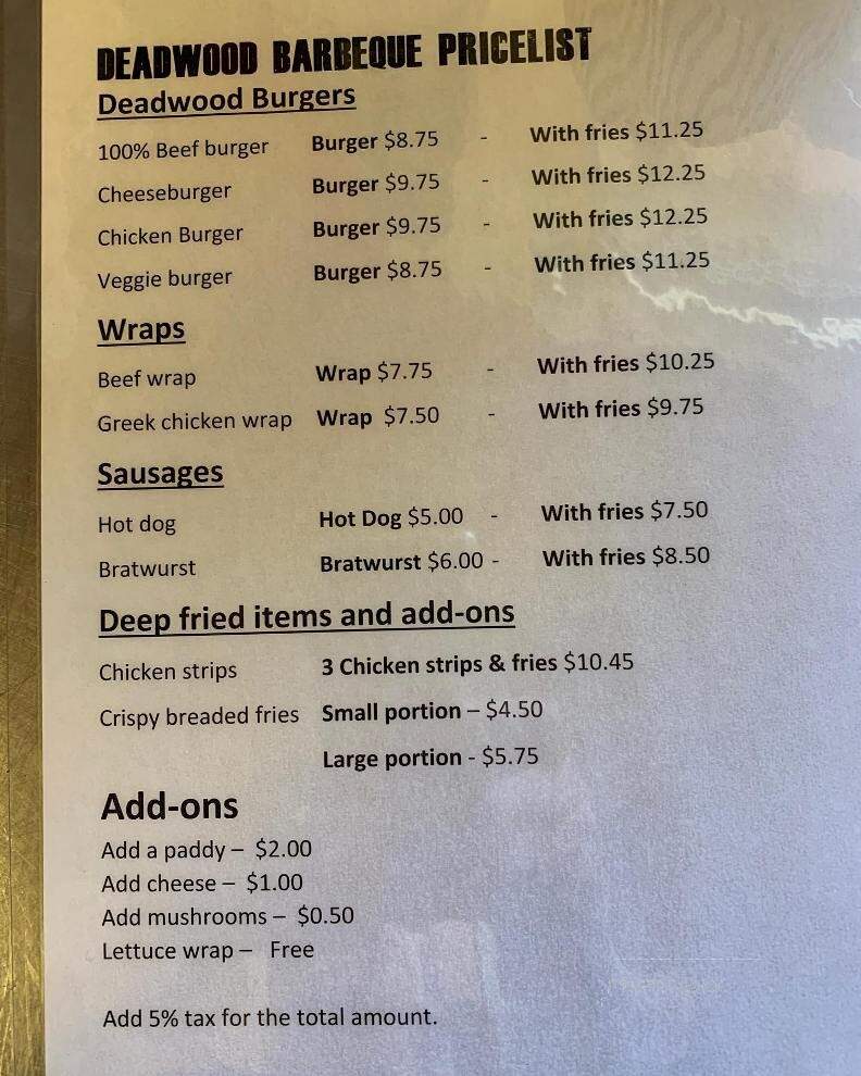 Deadwood Junction - Greenwood, BC menu_pic