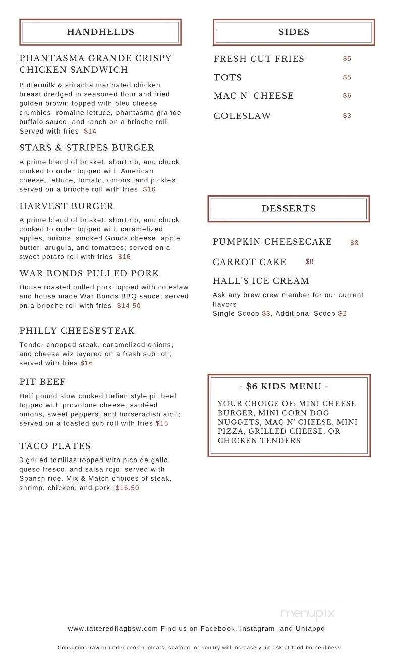 Tattered Flag Brewery & Still Works - Middletown, PA menu_pic
