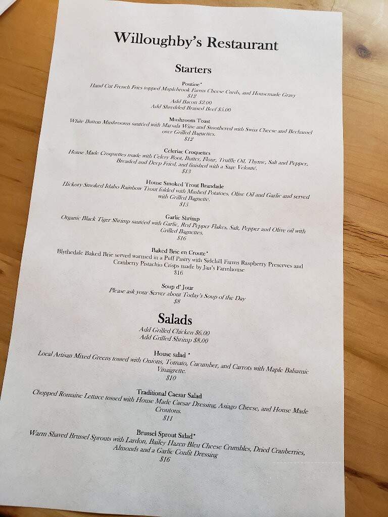 Willoughby's - East Burke, VT menu_pic