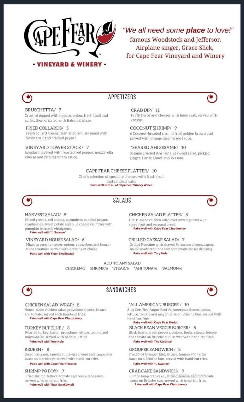 The Cork Room - Elizabethtown, NC menu_pic