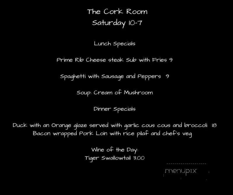 The Cork Room - Elizabethtown, NC menu_pic