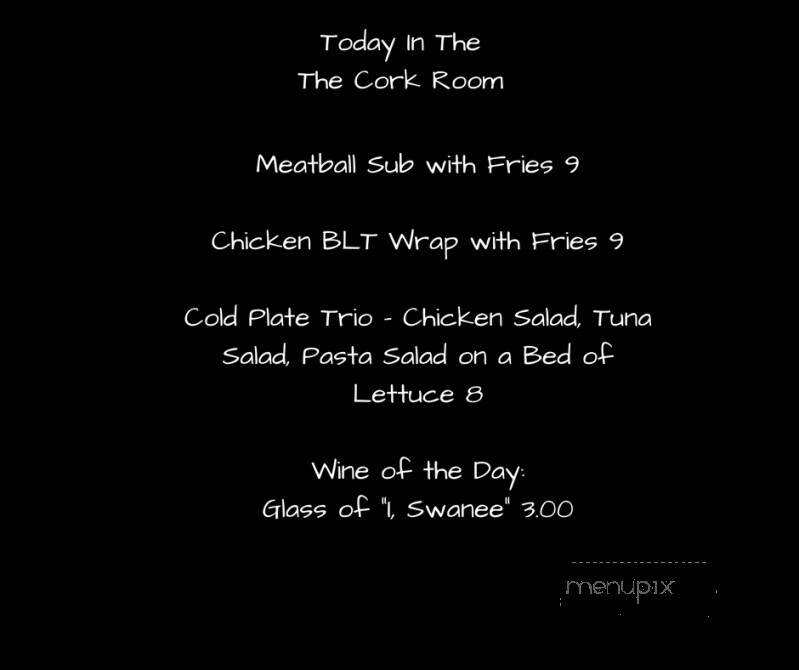 The Cork Room - Elizabethtown, NC menu_pic