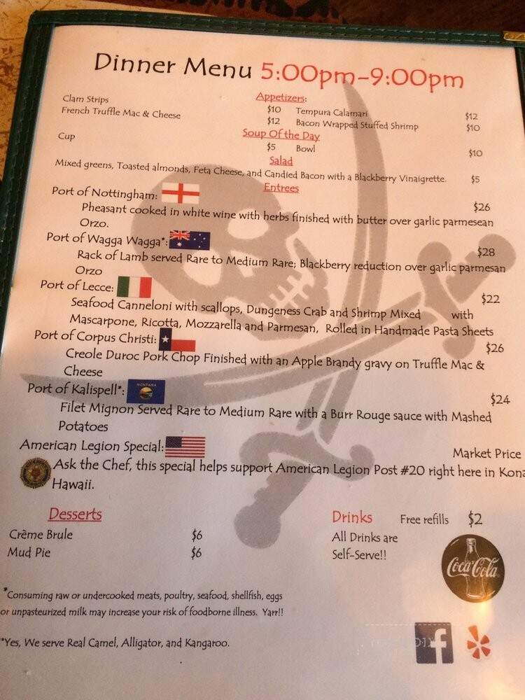 Privateer's Cove - Kailua-Kona, HI menu_pic