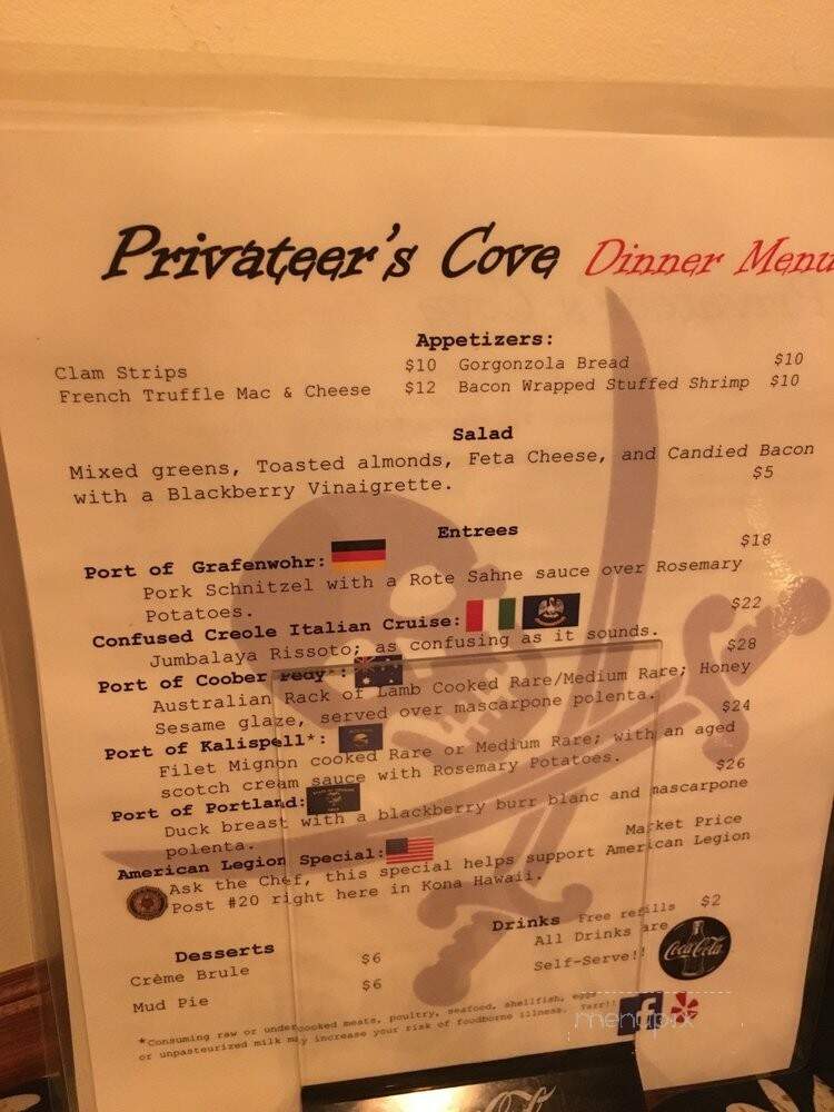 Privateer's Cove - Kailua-Kona, HI menu_pic