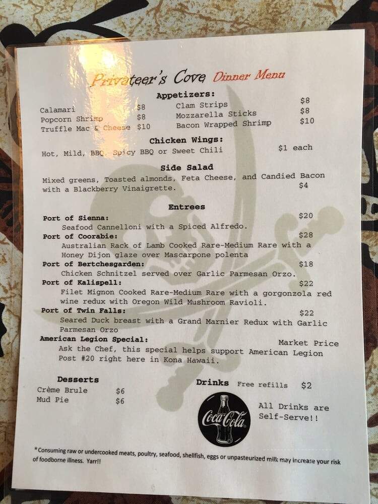 Privateer's Cove - Kailua-Kona, HI menu_pic