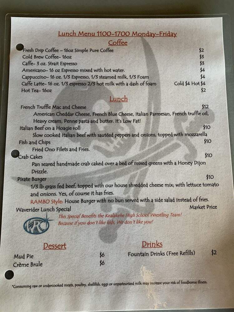 Privateer's Cove - Kailua-Kona, HI menu_pic