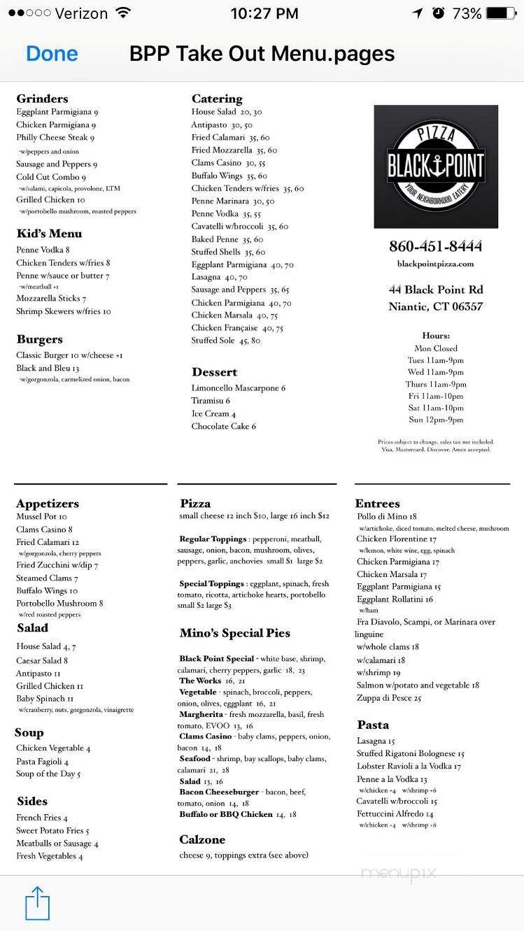 Black Point Pizza - Niantic, CT menu_pic