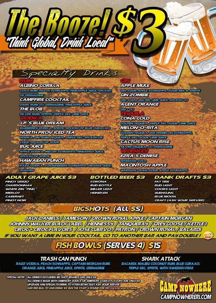 Camp Nowhere - North Providence, RI menu_pic