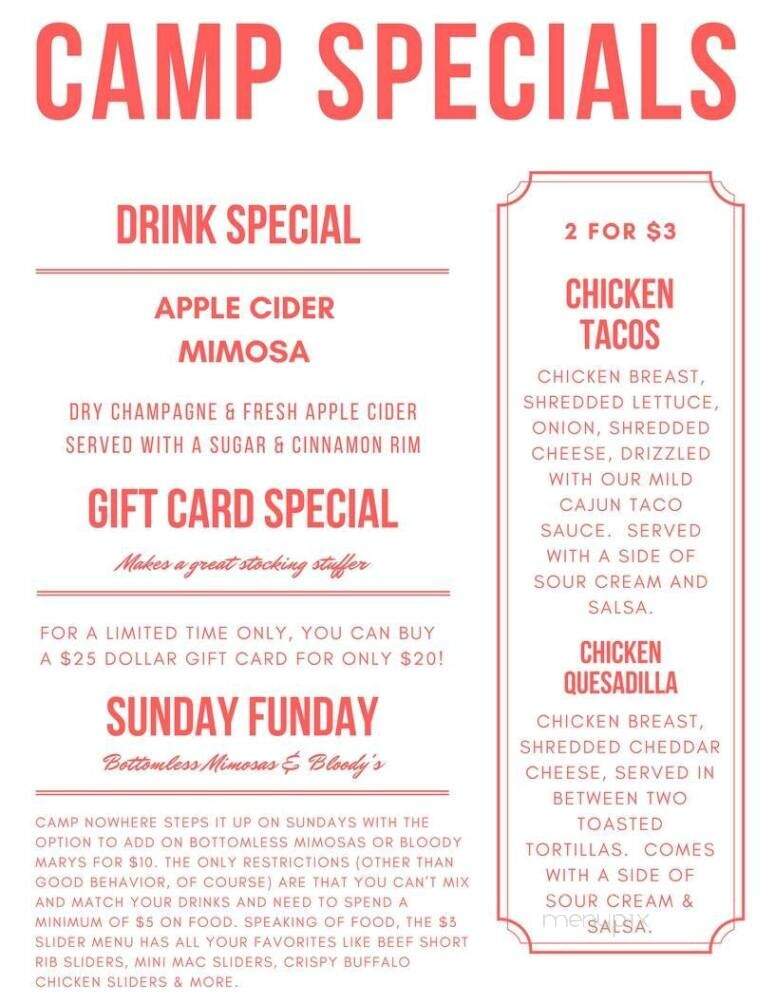 Camp Nowhere - North Providence, RI menu_pic