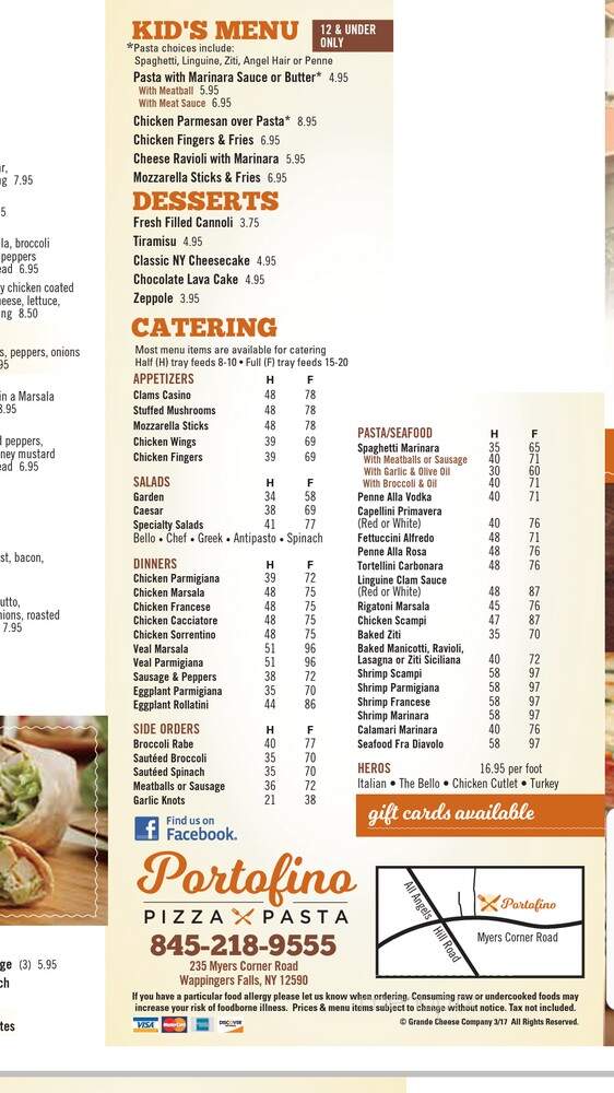 Portofino Pizza & Pasta - Wappingers Falls, NY menu_pic