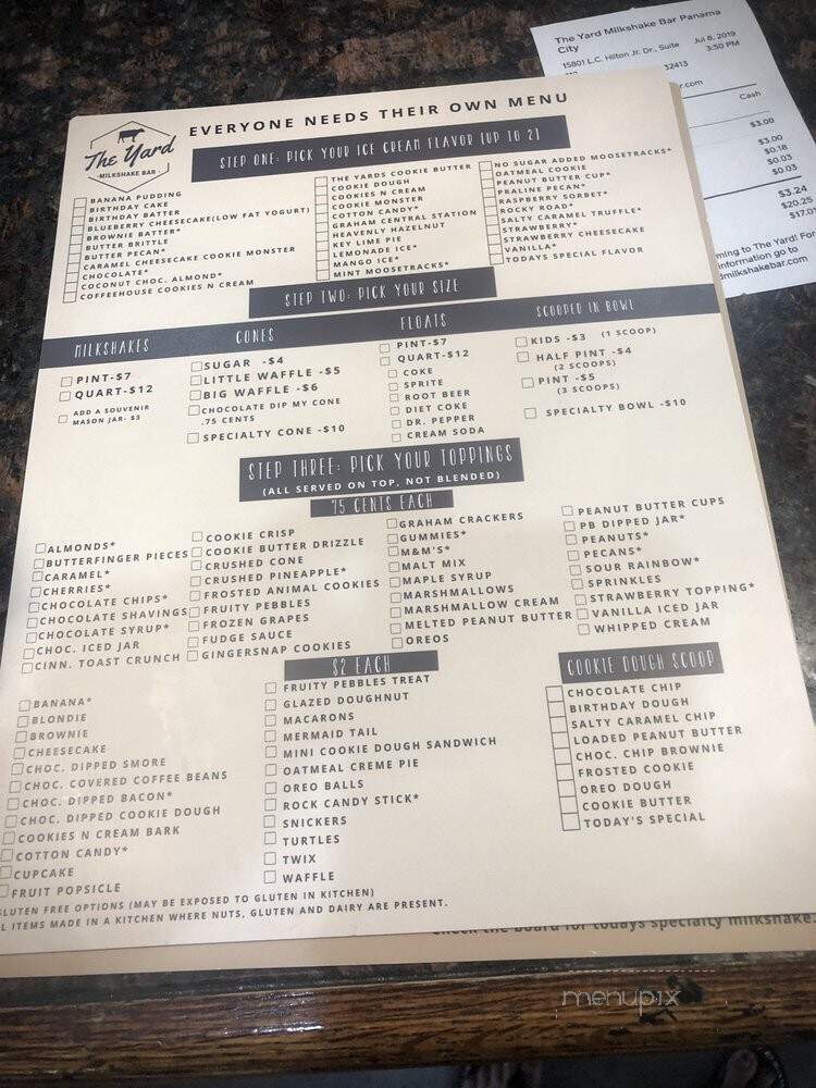 The Yard Milkshake Bar - Panama City Beach, FL menu_pic