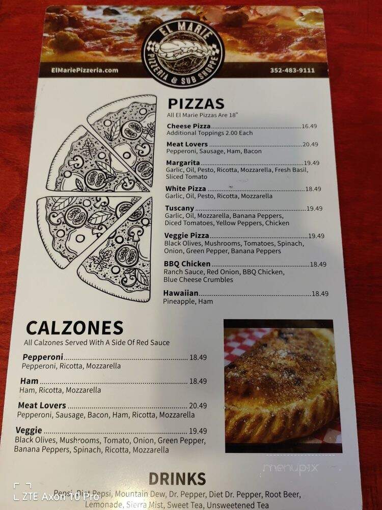 The El Marie's Pizzaria and Sub Shoppe - Eustis, FL menu_pic