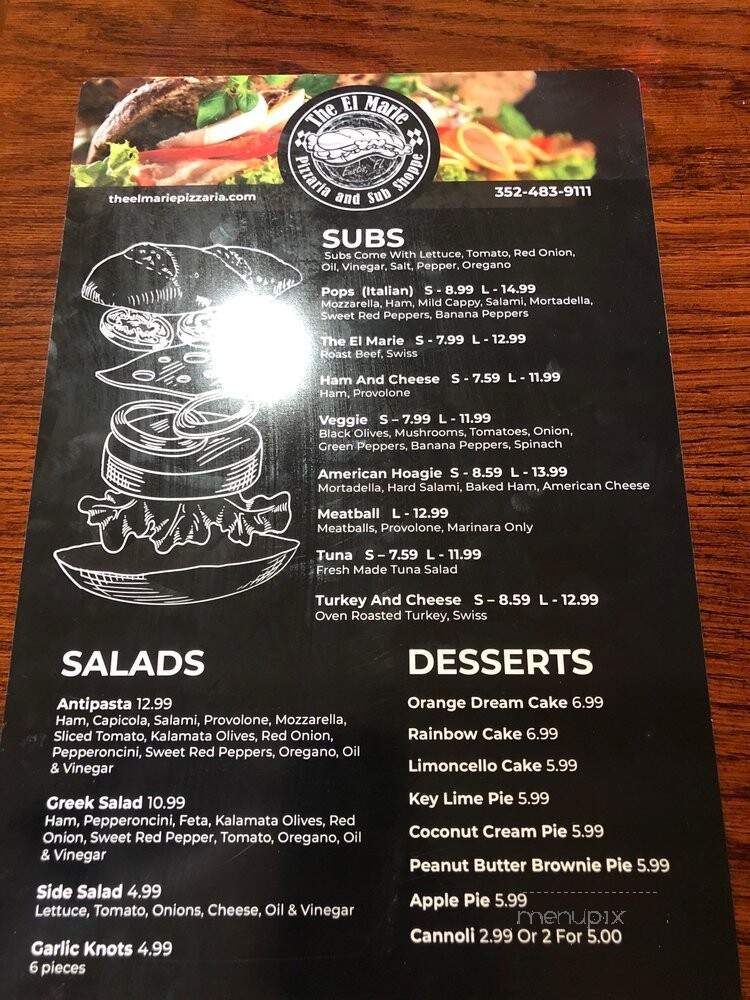The El Marie's Pizzaria and Sub Shoppe - Eustis, FL menu_pic