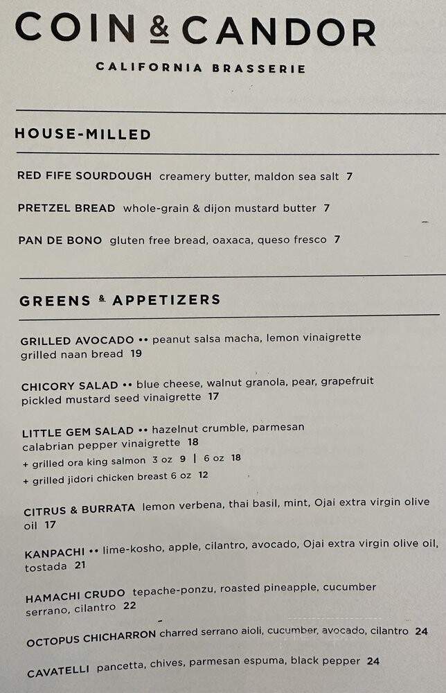 Coin & Candor - Westlake Village, CA menu_pic