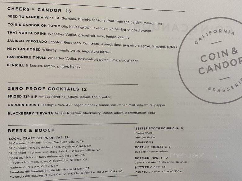 Coin & Candor - Westlake Village, CA menu_pic
