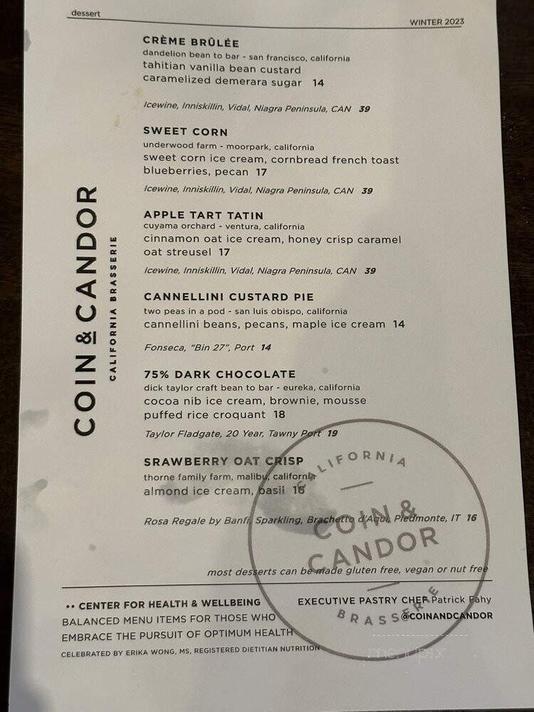 Coin & Candor - Westlake Village, CA menu_pic