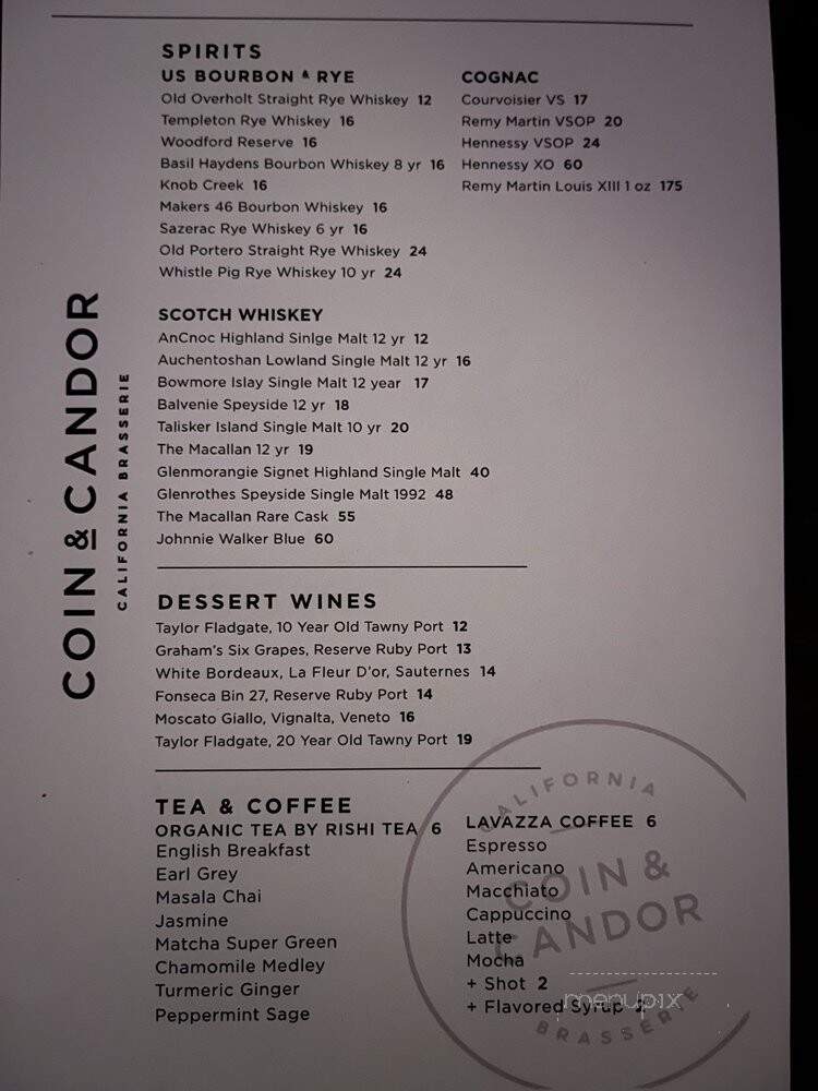 Coin & Candor - Westlake Village, CA menu_pic