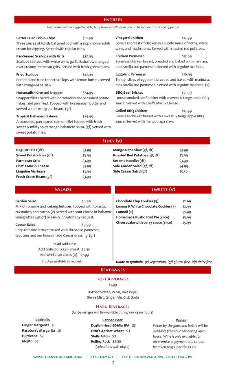 The Overlook Grill - Centre Hall, PA menu_pic