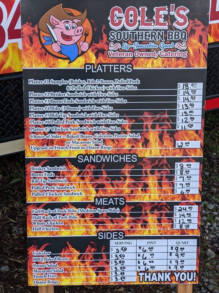 Cole's Southern BBQ - Seneca, South Carolina, SC menu_pic