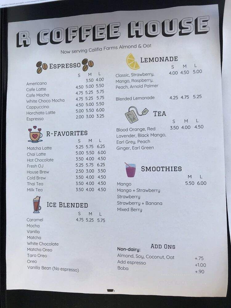R Coffee House - Northridge, CA menu_pic