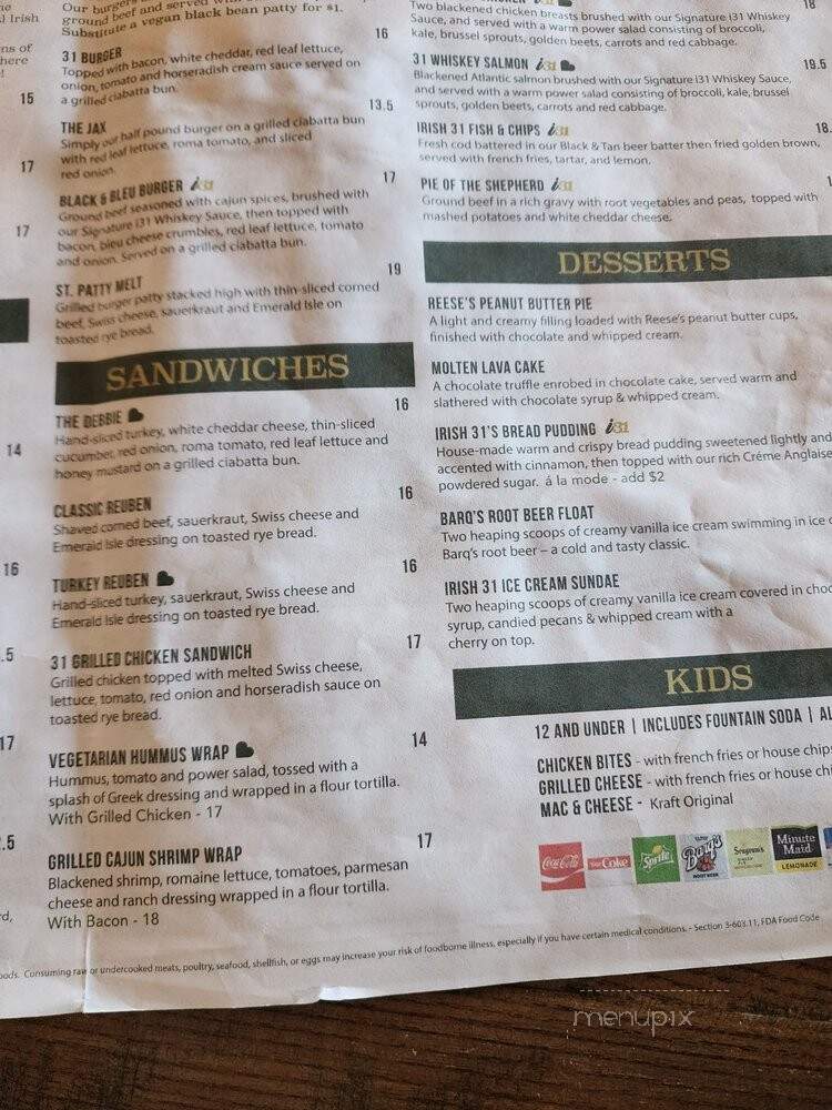 Irish 31 - Oviedo, FL menu_pic
