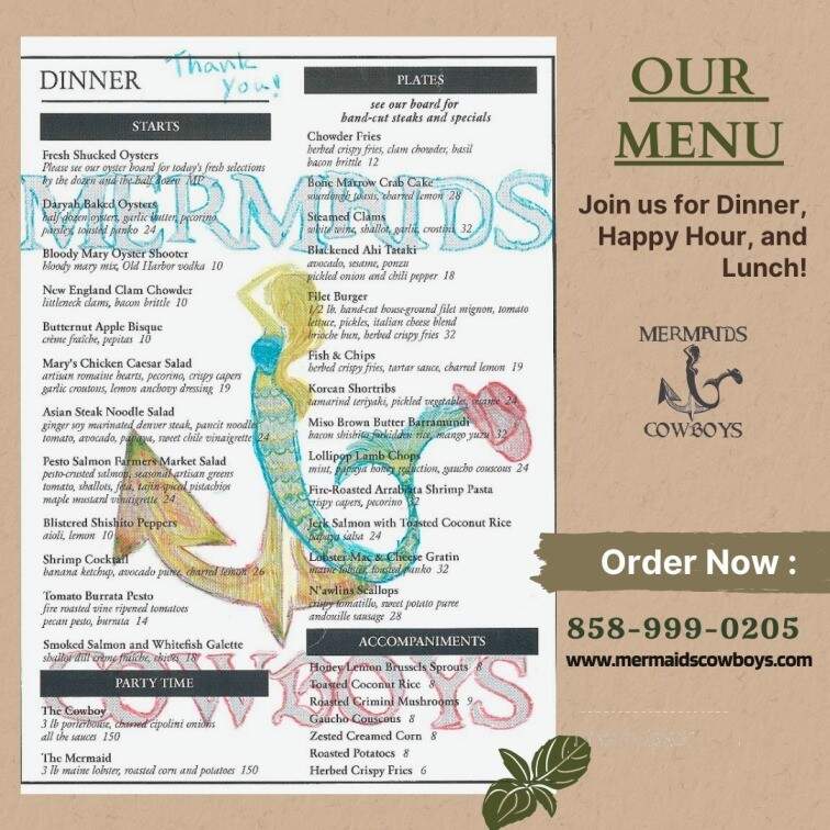 Mermaids & Cowboys - La Jolla, CA menu_pic