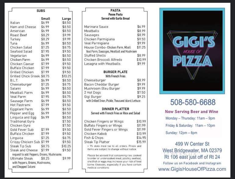 Gigi's House of Pizza - West Bridgewater, MA menu_pic