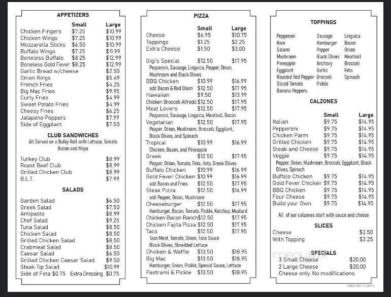 Gigi's House of Pizza - West Bridgewater, MA menu_pic