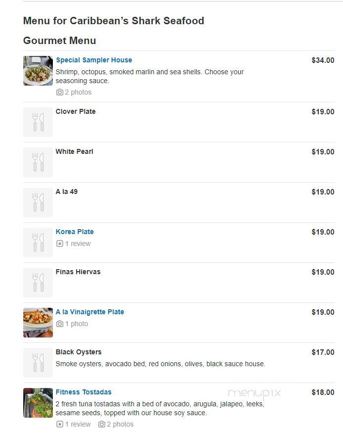 Caribbean's Shark Seafood - Dallas, TX menu_pic