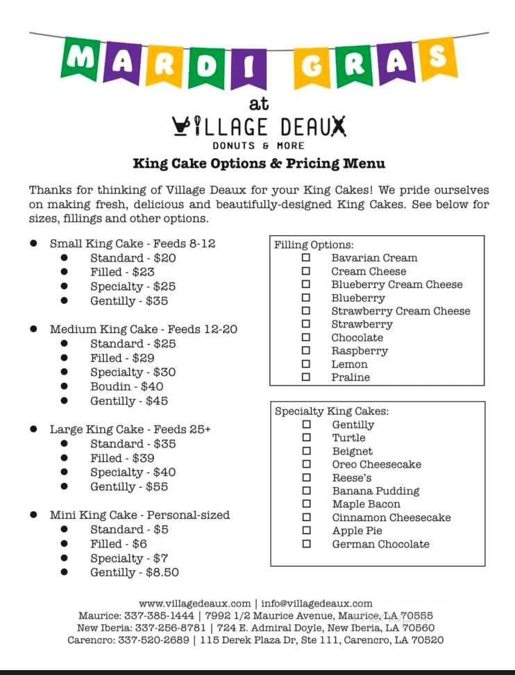 Village Deaux - Maurice, LA menu_pic