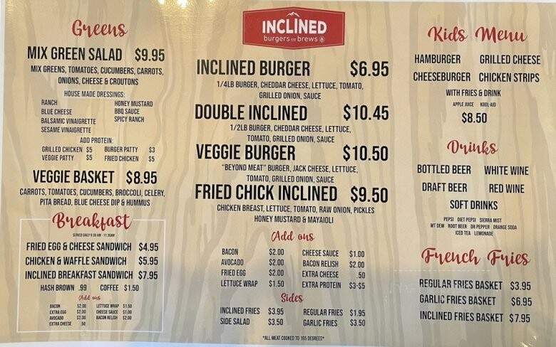 Inclined Burgers and Brews - Reno, NV menu_pic