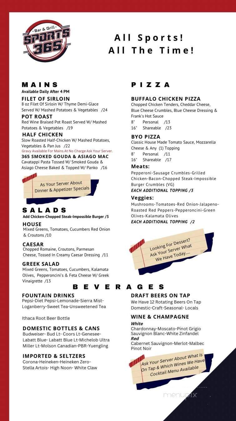 Sports 365 Bar and Grill - Cheektowaga, NY menu_pic