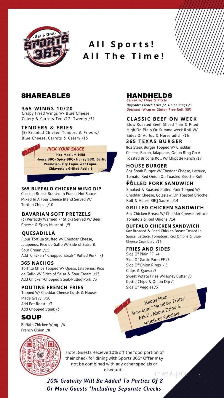 Sports 365 Bar and Grill - Cheektowaga, NY menu_pic