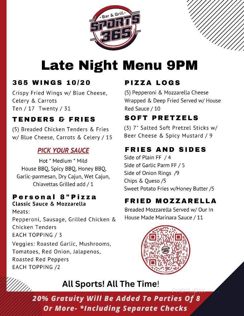 Sports 365 Bar and Grill - Cheektowaga, NY menu_pic