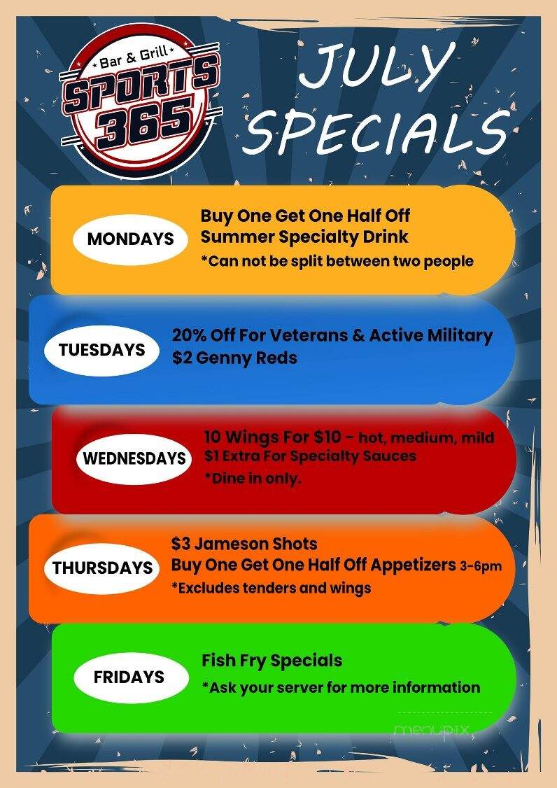 Sports 365 Bar and Grill - Cheektowaga, NY menu_pic