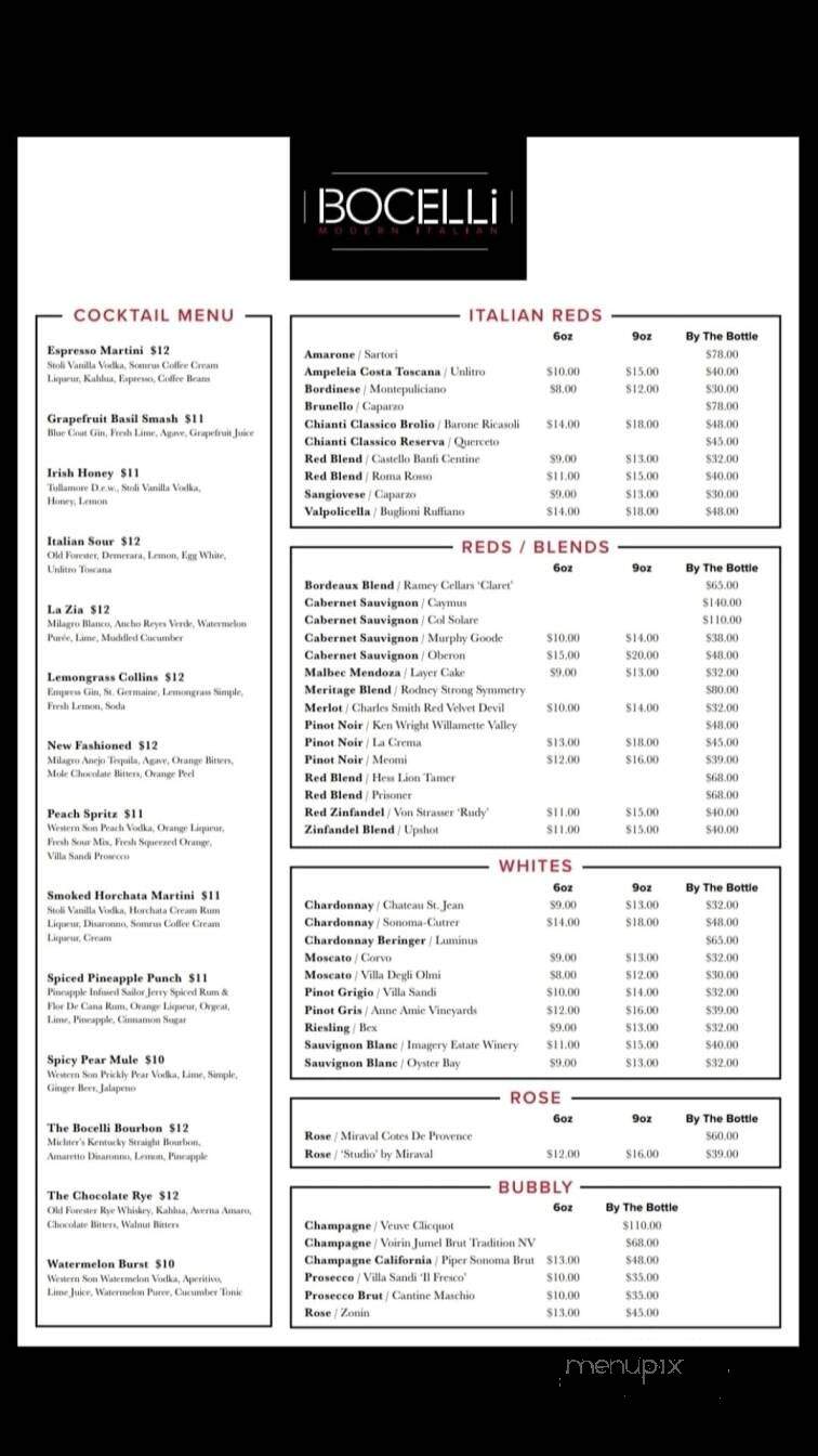 Bocelli Modern Italian - Tampa, FL menu_pic