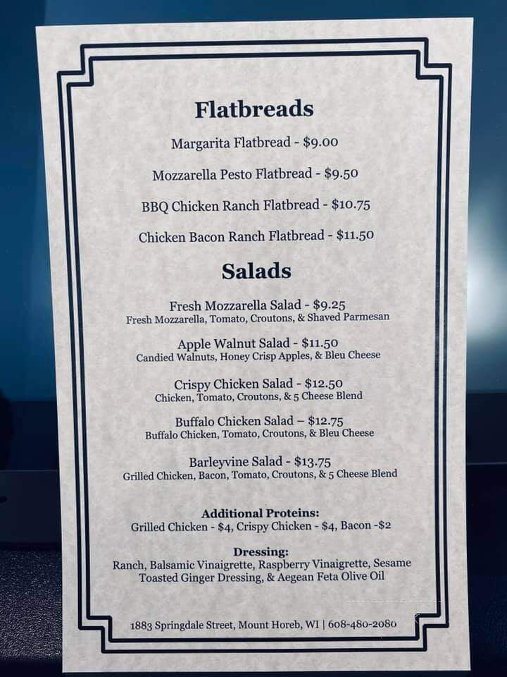 Barleyvine - Mount Horeb, WI menu_pic
