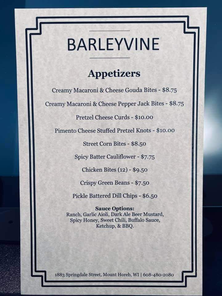 Barleyvine - Mount Horeb, WI menu_pic