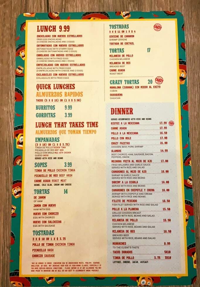Crazy Mexican Restaurante & Bar - Myrtle Beach, SC menu_pic
