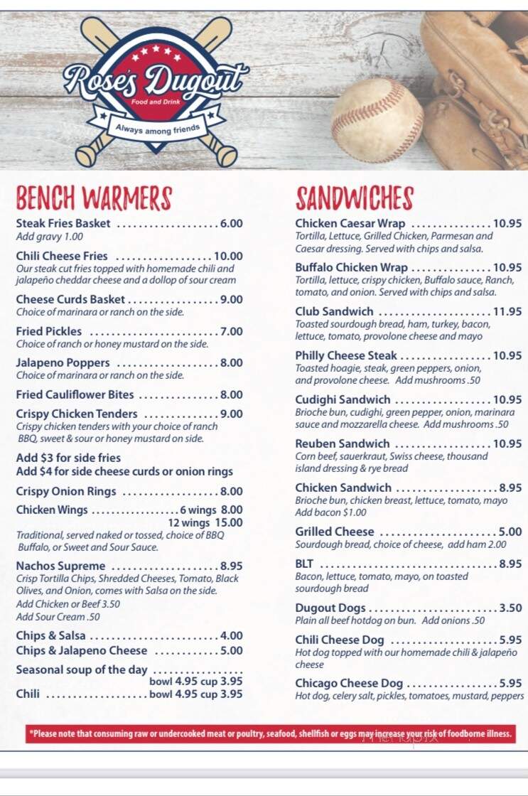 Rose's Dugout Bar & Grill - Marquette, MI menu_pic