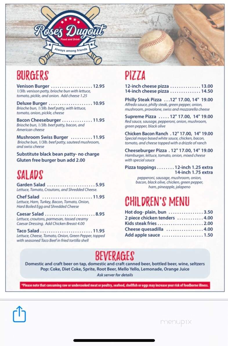 Rose's Dugout Bar & Grill - Marquette, MI menu_pic