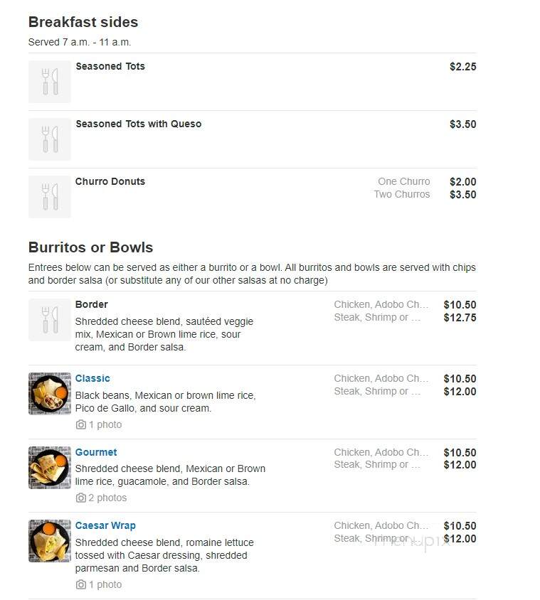 Border Grill - Houghton, MI menu_pic