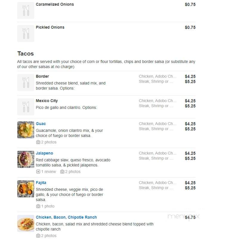 Border Grill - Houghton, MI menu_pic