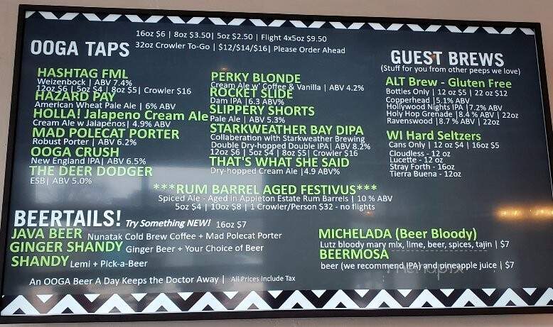 OOGA Brewing Company - Beaver Dam, WI menu_pic