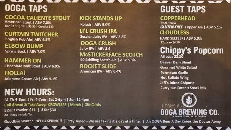OOGA Brewing Company - Beaver Dam, WI menu_pic