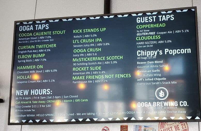 OOGA Brewing Company - Beaver Dam, WI menu_pic