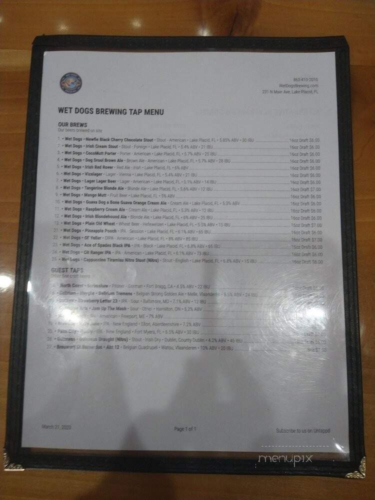 Wet Dogs Brewing - Lake Placid, FL menu_pic