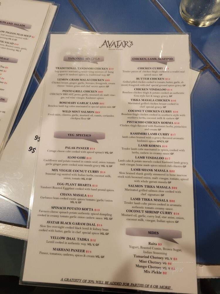 Avatar Indian Bistro - Granite Bay, CA menu_pic