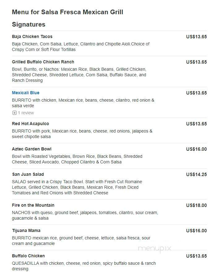 Salsa Fresca Mexican Grill - Fairfield, CT menu_pic